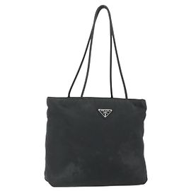 PRADA Tote Bag Nylon Black Silver
