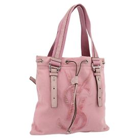 SAINT LAURENT Kahala Tote Bag Canvas Pink Silver 123435