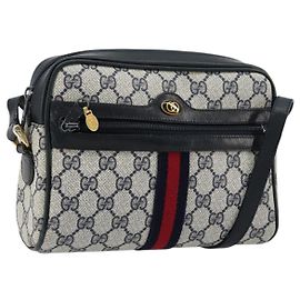 GUCCI GG Supreme Sherry Line Shoulder Bag PVC Navy Gold 010 378