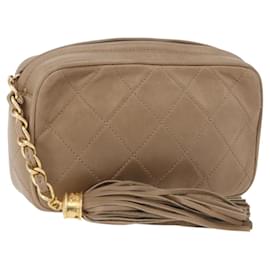 CHANEL Matelasse Pouch Lamb Skin Beige Gold CC