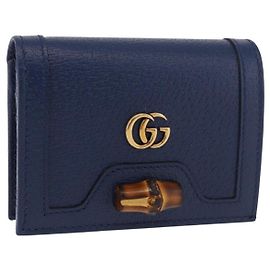 GUCCI Bamboo Geldbörse Leder Navy Gold 658244