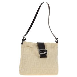 FENDI Zucca Canvas Mamma Baguette Shoulder Bag Ivory Silver