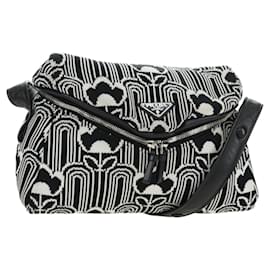 PRADA Shoney Jacquard Shoulder Bag Wool Black White Silver - Prada