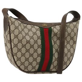 GUCCI GG Supreme Web Sherry Line Bag PVC Beige Gold 10 01 3840