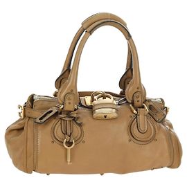 Chloé Chloe Paddington Hand Bag Leather Beige Gold Silver