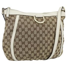 GUCCI GG Canvas Abbey Shoulder Bag Beige Gold 204940