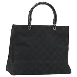 GUCCI GG Canvas Bamboo Tote Bag Black Silver 002 1010 2404