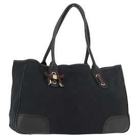 GUCCI GG Canvas Web Sherry Line Pretty Tote Bag Black Gold 163805