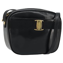Salvatore Ferragamo Vala Shoulder Bag Leather Black Gold