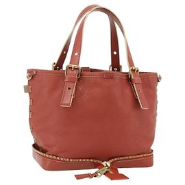 Chloé Chloe Ellen Hand Bag Leather Red Gold
