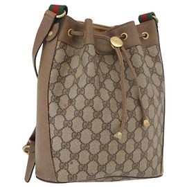 GUCCI GG Supreme Web Sherry Line Bag PVC Beige Gold 41 02 034
