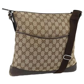 GUCCI GG Canvas Shoulder Bag Beige Silver 145857