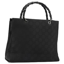 GUCCI GG Canvas Bamboo Handtasche Nylon Schwarz Silber 002 1010