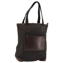 GUCCI GG Canvas Tote Bag Brown Silver 28892