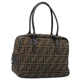 FENDI Zucca Canvas Hand Bag Black Brown