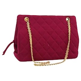 CHANEL Matelasse Chain Shoulder Bag Cotton Jersey Wine Red Gold CC