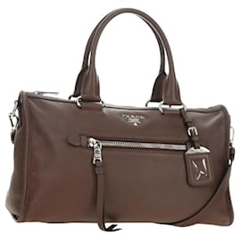 PRADA Hand Bag Leather 2way Brown Silver