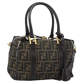 FENDI Zucca Canvas Hand Bag 2way Black Brown