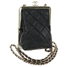 CHANEL Chain Matelasse Shoulder Bag Lamb Skin Black Gold CC