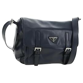 PRADA Shoulder Bag Leather Navy Silver