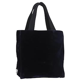 PRADA Hand Bag Velor Navy Silver