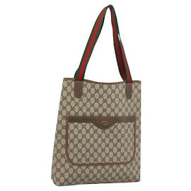 GUCCI GG Supreme Web Sherry Line Tote Bag PVC Beige