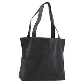 CHANEL Tote Bag Caviar Skin Black Gold CC