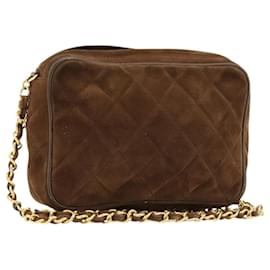 CHANEL Matelasse Chain Shoulder Bag Suede Brown Gold CC