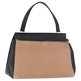 Céline CELINE Edge Hand Bag Leather Beige Black Silver
