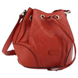 GUCCI Diamante Shoulder Bag Leather Red Gold 354229