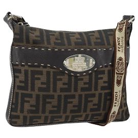 FENDI Zucca Canvas Celeria Shoulder Bag Black Brown