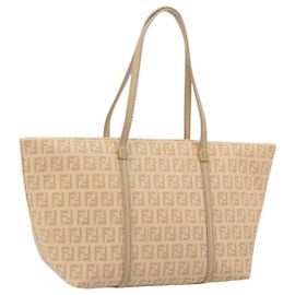 FENDI Zucchino Canvas Hand Bag Beige Gold
