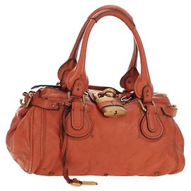 Chloé Chloe Paddington Hand Bag Leather Orange Gold Silver