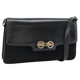 GUCCI Shoulder Bag Suede Black Gold