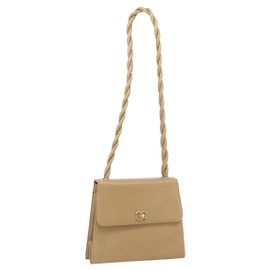 CHANEL Shoulder Bag Caviar Skin Beige Gold CC