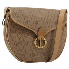Christian Dior Honeycomb Canvas Shoulder Bag PVC Beige Gold