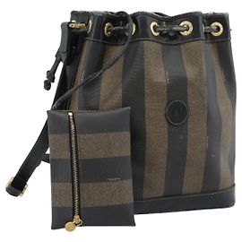 FENDI Pecan Canvas Purse Shoulder Bag PVC Brown Gold