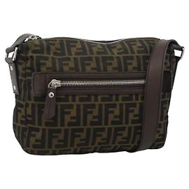 FENDI Zucca Canvas Shoulder Bag Black Brown