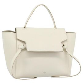 Céline CELINE Micro Belt Hand Bag Leather White Gold
