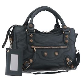 BALENCIAGA The Giant City Hand Bag Leather 2way Navy Gold 173084