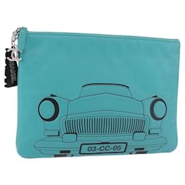 CHANEL Coco Havana Clutch Bag Lamb Skin Turquoise Blue Silver
