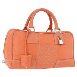 LOEWE Anagram Americana 28 Hand Bag Leather Orange Silver