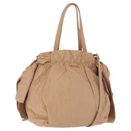PRADA Tote Bag Canvas Leather 2way Beige Gold