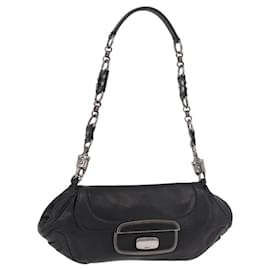 PRADA Chain Shoulder Bag Leather Black Silver