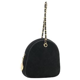 CHANEL Matelasse Chain Hand Bag Suede Black Gold CC
