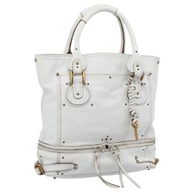 Chloé Chloe Paddington Tote Bag Leather White Gold Silver