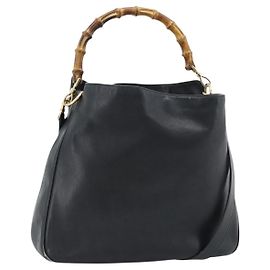 GUCCI Bamboo Schultertasche Leder 2way Schwarz Gold 001 1577 3444