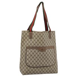 GUCCI GG Supreme Web Sherry Line Tote Bag PVC Beige 41 004 4465
