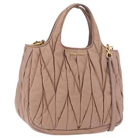 Miu Miu Matelasse Hand Bag Leather 2way Beige Gold
