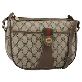 GUCCI Bolsa Sherry Line GG Supreme Web PVC Bege Dourado 89 02 032